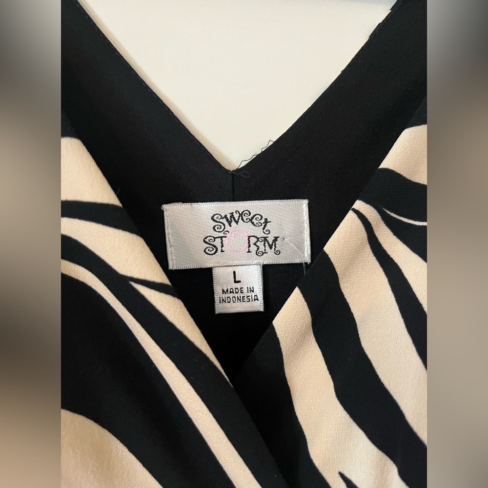 NWOT Sweet Storm Black and Cream Zebra Pattern Mini Dress Spandex Size Large - Picture 10 of 13